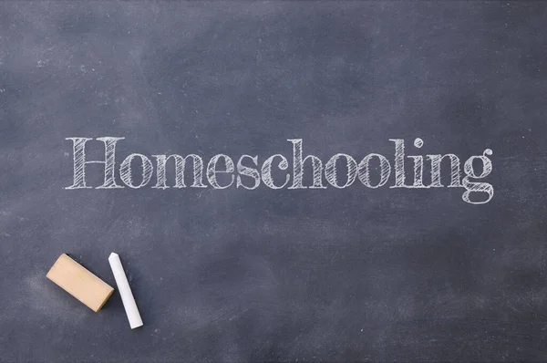 Homeschooling Geschrieben Auf Einer Alten Tafel Der Schule Covid — Stockfoto