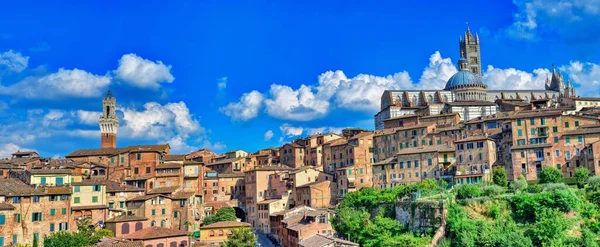 Hermosa Vista Panorámica Histórica Ciudad Siena Atardecer Con Paisaje Nublado — Foto de Stock