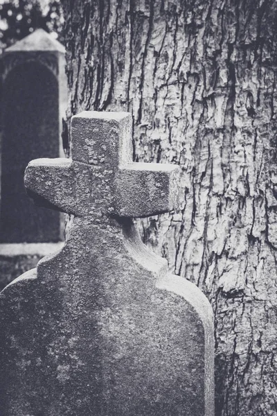 Tombstone velho com cruz — Fotografia de Stock