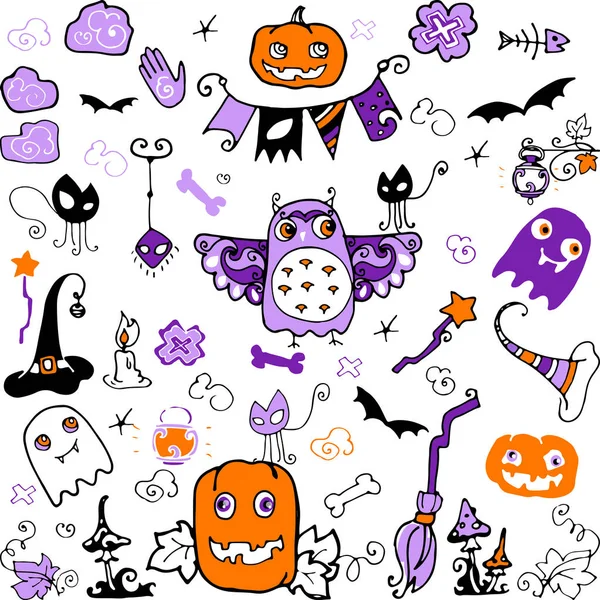 Disegnato a mano Halloween doodle set — Vettoriale Stock