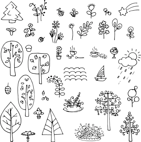 Verschiedene Natur und Wochenende Doodle Objekte — Stockvektor