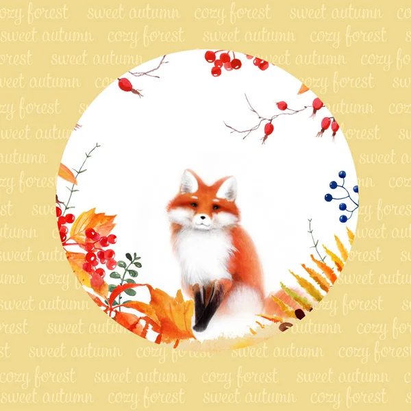 Plakat z roślin leśnych i fox — Zdjęcie stockowe