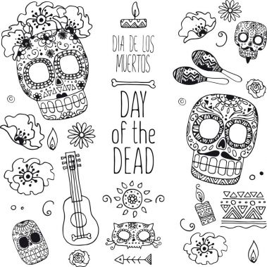 Dia de muertos çizilmiş karalamalar el