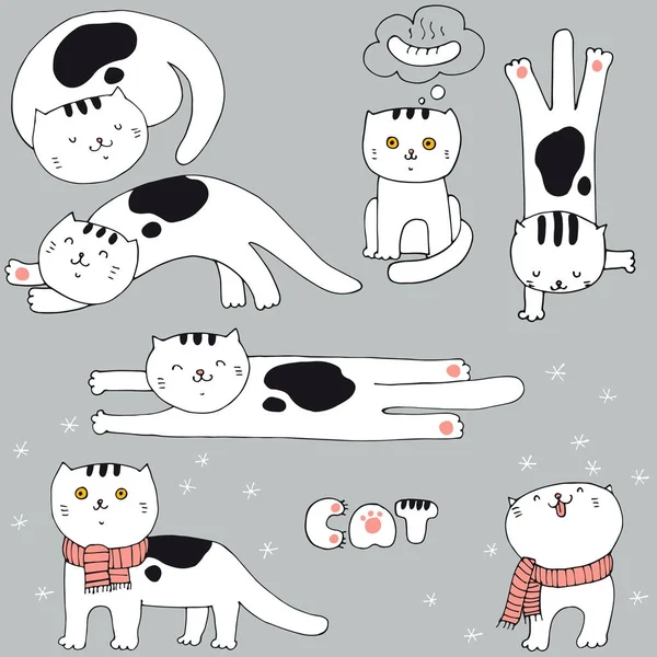 çizilmiş doodle çizgi film kedi karakteri el