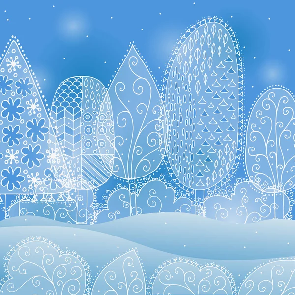 Frozen lace forest winter background — Stock Vector