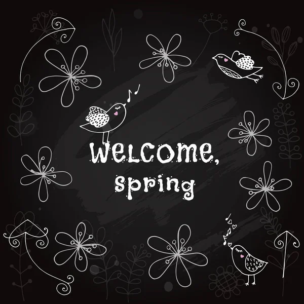 Blumen Frühling Tafel Hintergrund. Willkommener Frühling — Stockvektor