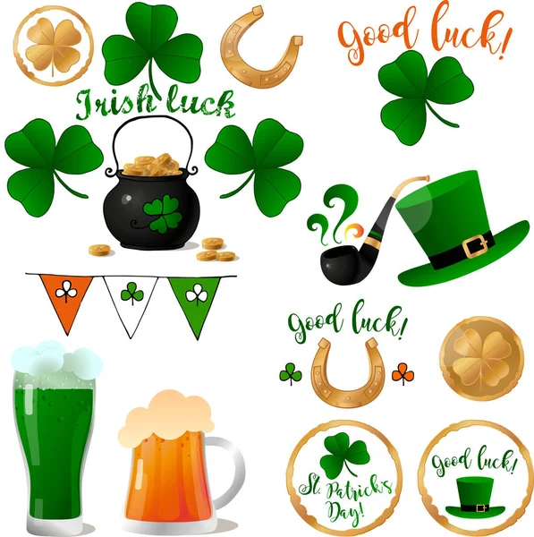 St Patricks Günü doodle öğeleri beyaz arka plan üzerinde