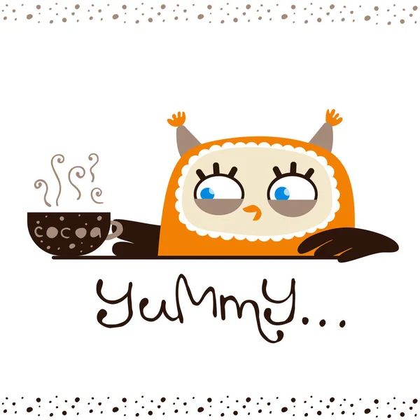 Cute owl with cup of cocoa — Stock Vector