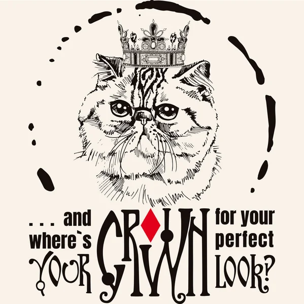 Mano dibujado gato retrato tipografía fondo . — Vector de stock