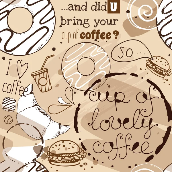 Coffee splatter with sweets seamless pattern
