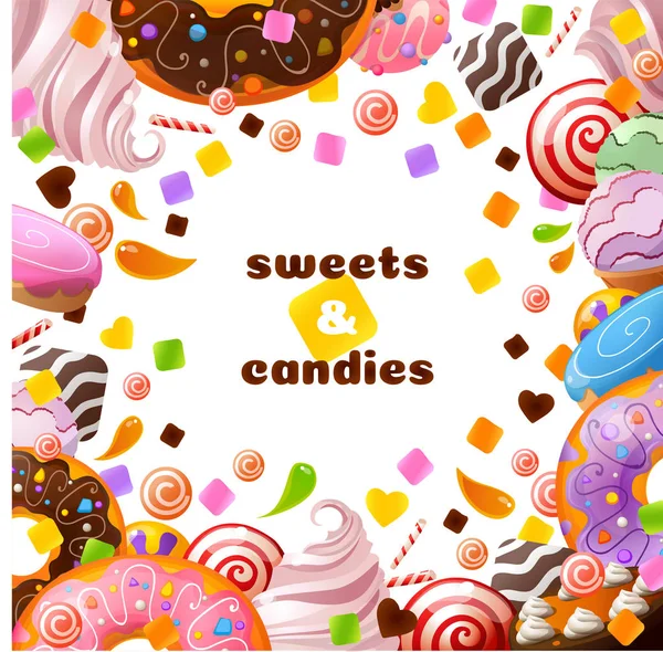 Sweets and candies design template.Desserts abstract background — Stock Vector