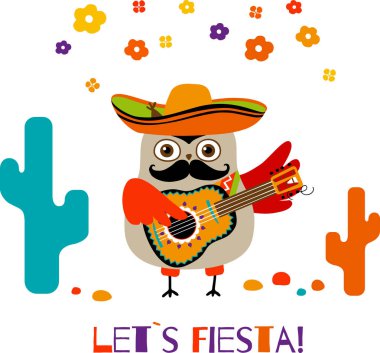 çizgi film baykuş ile dekoratif Meksika tatil tebrik kartı