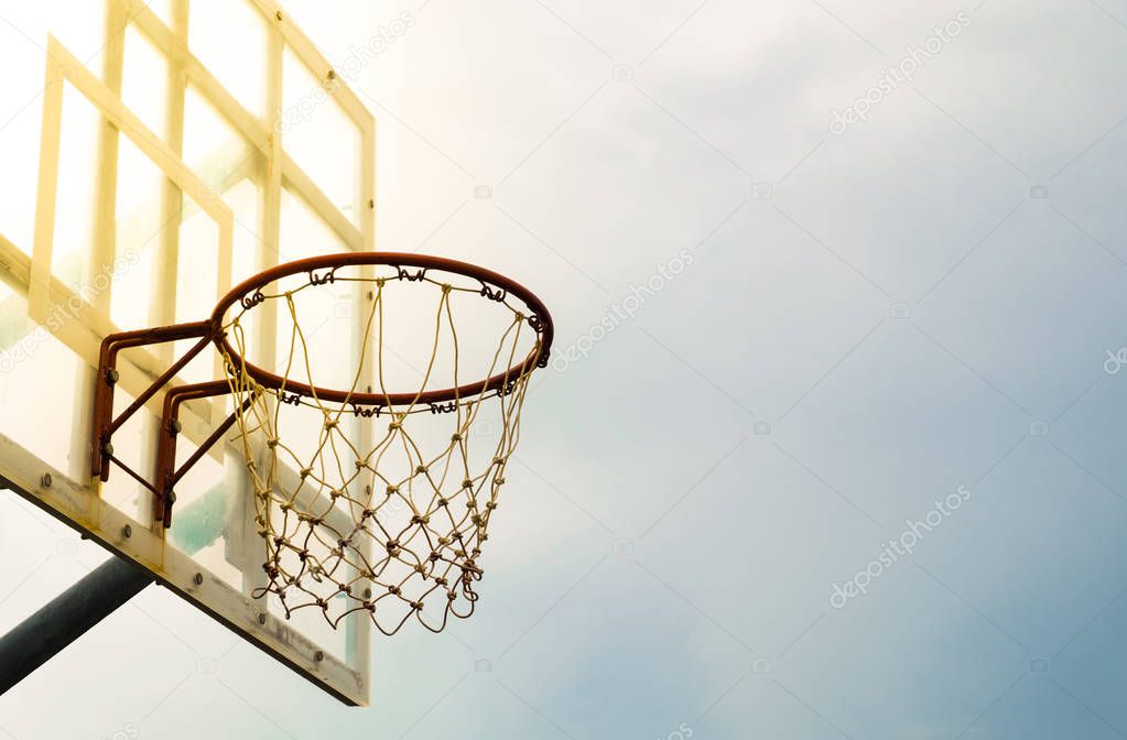 Basketball hoop with net.