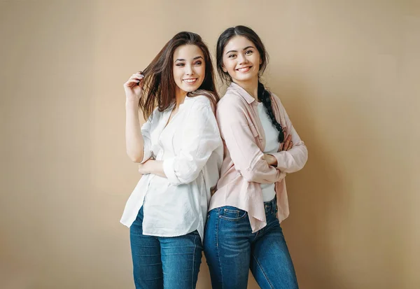 Meninas Lindas Duas Irmãs Gêmeas Sentadas E Posando No Estúdio Com Fundo  Branco Imagem de Stock - Imagem de profissional, humano: 165767723