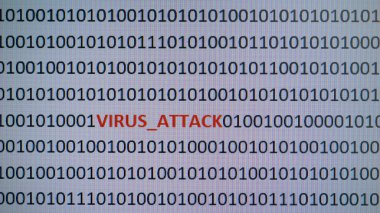 ikili kod ve uyarı metni, konsepti ile bilgisayar, teknoloji ve online güvenlik için bilgisayar ekran görüntüsü.