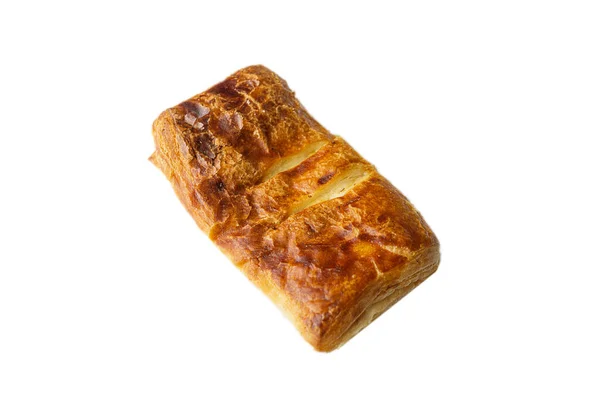 Fresh Homemade Chicken or Meat Puff Pastry. Bread and Bakery Products. Fresh delicious puff pastry on white background. — Stock Photo, Image