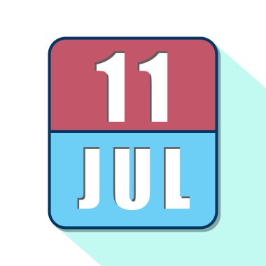 11 Temmuz 'da. Ayın 11 'i, beyaz arkaplanda basit takvim simgesi. Planlama. Zaman yönetimi. Web tasarımı için takvim simgeleri. Yaz ayı, yılın günü konsepti.