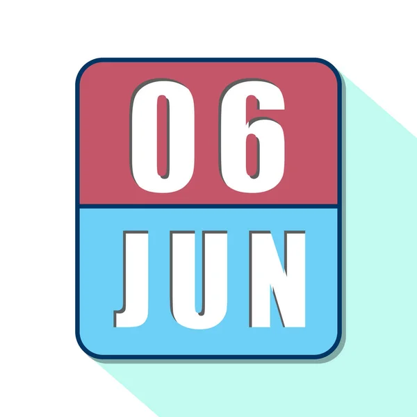 6 juni. Dag 6 i månaden, Enkel kalender ikon på vit bakgrund. Planerar. Tidsplanering. Uppsättning av kalenderikoner för webbdesign. sommarmånad, årets dag koncept — Stockfoto