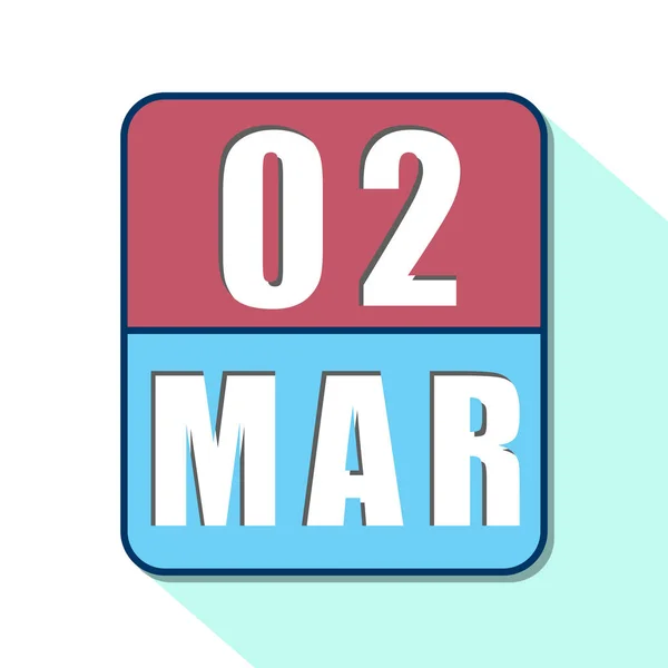 Le 2 mars. Jour 2 du mois, icône de calendrier simple sur fond blanc. Planifier. Gestion du temps. Ensemble d'icônes de calendrier pour la conception web. printemps mois, jour de l'année concept — Photo