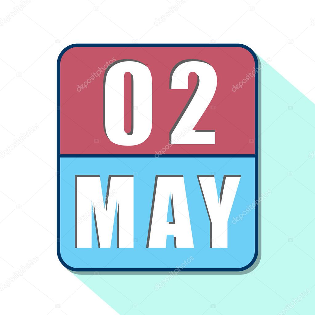may 2nd. Day 2 of month,Simple calendar icon on white background. Planning. Time management. Set of calendar icons for web design. spring month, day of the year concept