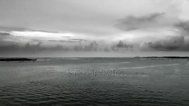 Bateaux noirs et blancs sur la baie — Video