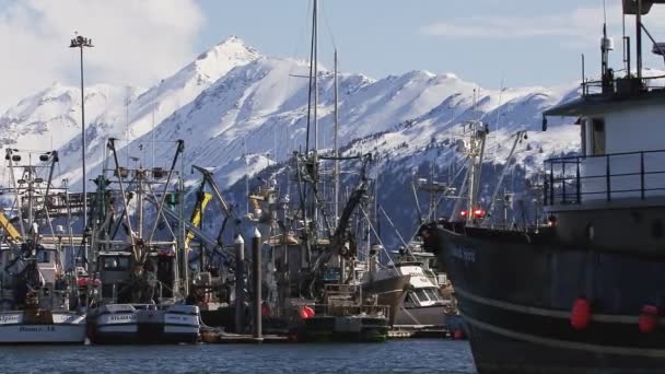 Grande navio de pesca que atravessa a doca — Vídeo de Stock