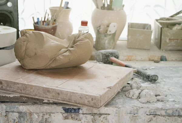 Lieu Travail Potter Art Traditionnel Ancien Fabrication Artisanale Argile Céramique — Photo