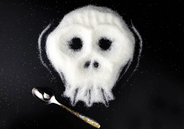 Azúcar Forma Cráneo Sobre Fondo Negro Concepto Los Efectos Nocivos — Foto de Stock