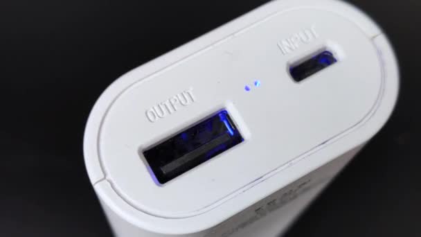 Turn Power Bank Blue Lights Lit Indicate Device Ready Charge — Stock Video