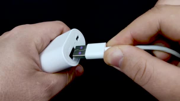 Vídeo Macro Conector Usb Que Incluye Cable Usb Blanco Vuelta — Vídeo de stock