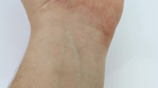 Patient Compresses Unclenches Fist Stimulating Flow Blood Veins Wrist Preparing — Stock Video