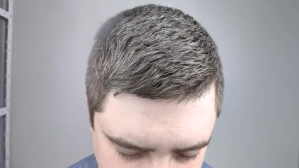 Man Beauty Salon Sprayed Varnish His Hair Concept Male Hair — Stock Video