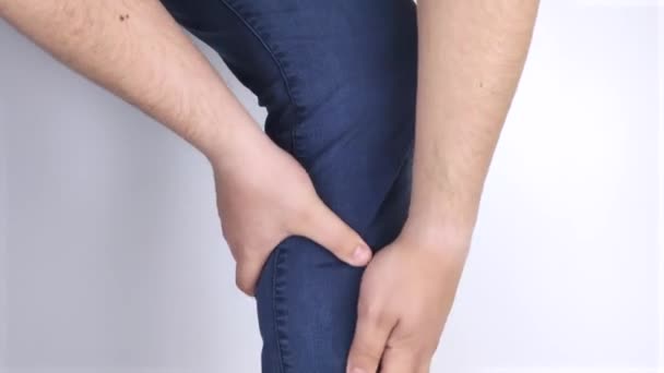 Man Suffers Pain Calves Stretching Calf Muscle Varicose Veins Leg — Stock Video