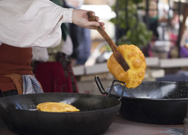 Frying Torto Maz Corn Bread Typical Food Asturias — Stock Photo, Image