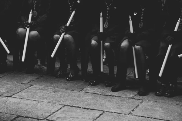 Sentado Manolas Segurando Velas Semana Santa — Fotografia de Stock