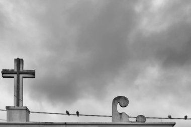 Mezarlıktaki güvercinler siyah beyaz