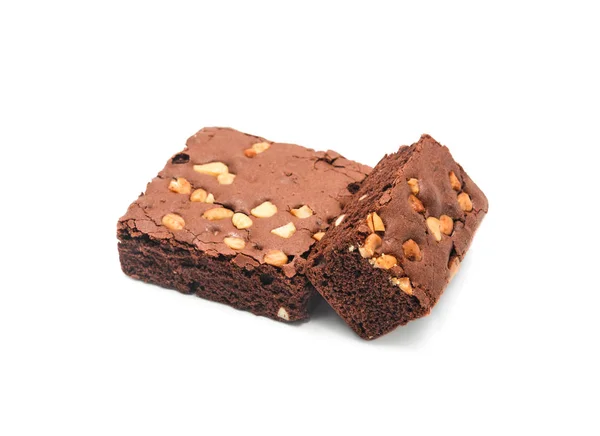 Brownie σοκολάτας με αμύγδαλο σε λευκό φόντο. — Φωτογραφία Αρχείου