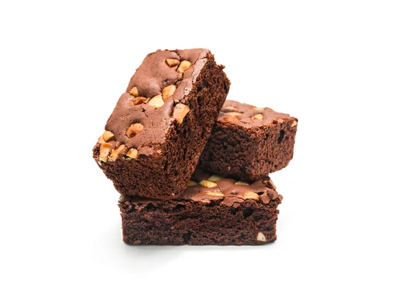 Chocolate brownie com amêndoa sobre fundo branco . Imagem De Stock
