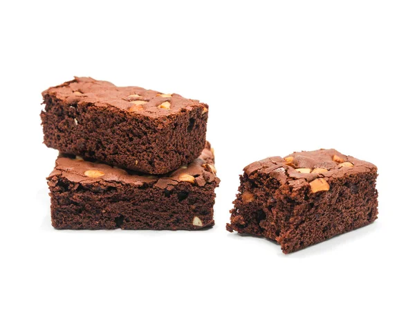Chocolate brownie com amêndoa sobre fundo branco . Fotografia De Stock