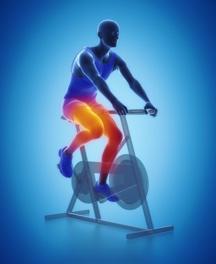 man exercising on gym bicycle clipart