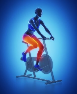 woman exercising on gym bicycle clipart