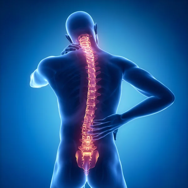 Hombre tiene dolor en la espalda y el cuello —  Fotos de Stock