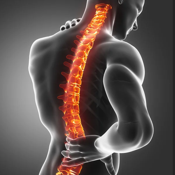 Člověk má bolesti v zádech a krku — Stock fotografie