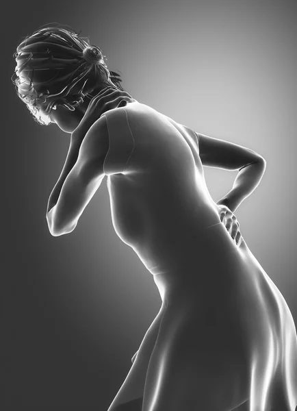 Mulher tem dor na coluna cervical — Fotografia de Stock
