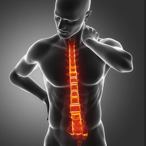 Homem tem dor nas costas e pescoço — Fotografia de Stock