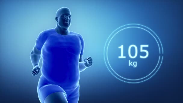 Jogging obese man losing weight — Stock Video