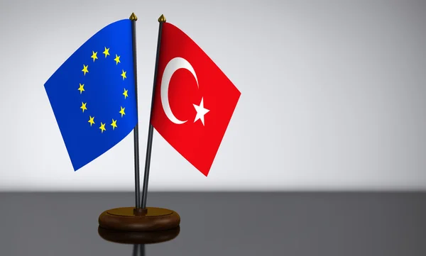 Turkish And European Union Desk Flag — Stock Photo, Image