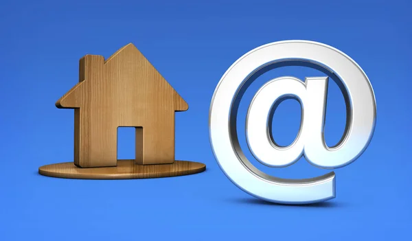 House Icon And At Symbol Online Property — Stock Photo, Image