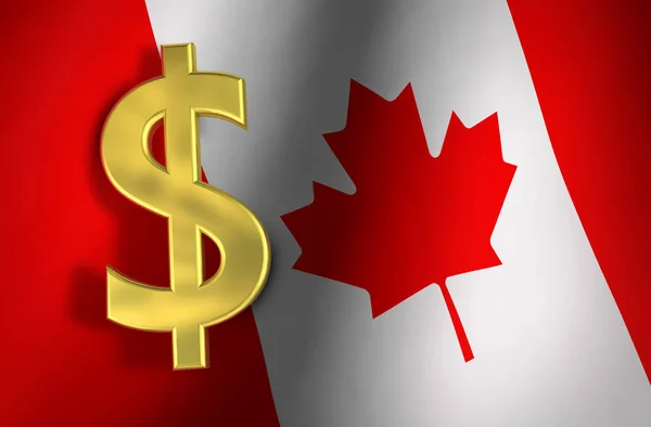 Simbolo del dollaro canadese e bandiera canadese — Foto Stock