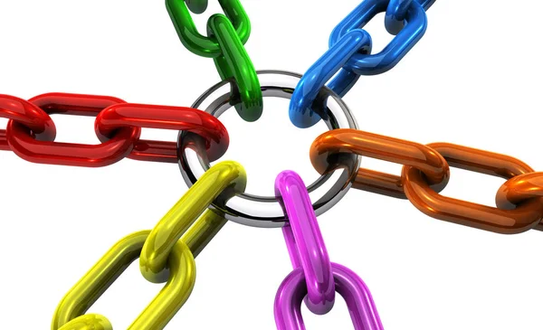 Działalności zespołowej łańcuchy w różne kolory koncepcja — Zdjęcie stockowe